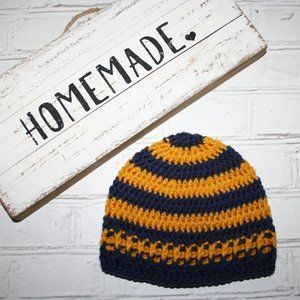 💙 TODDLER CROCHET BEANIE · BLUE & YELLOW 💛